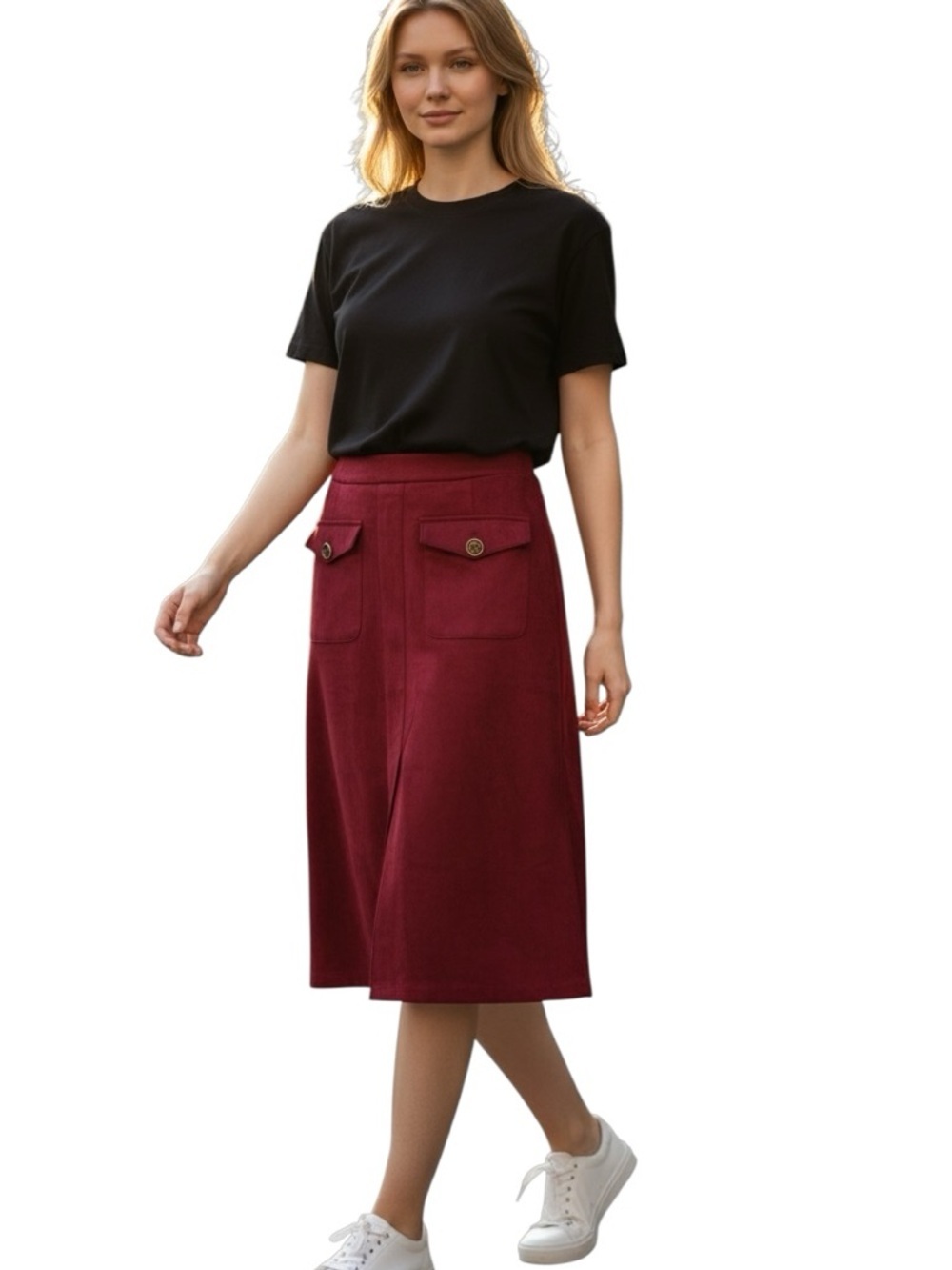 Marc New York Andrew Marc Beet Red Suede Midi Front Slit Skirt Size XS NWT